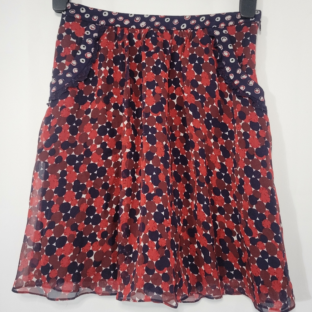DVF Diane Von Furstenburg Silk Marisa Skirt 2/26 Red & Blue Dots. Flowy, Pockets